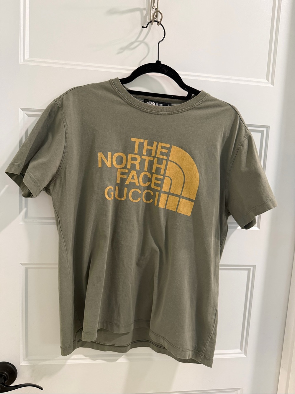 The North Face x Gucci Olive Green Tee with Gold/Yellow Logo sz M